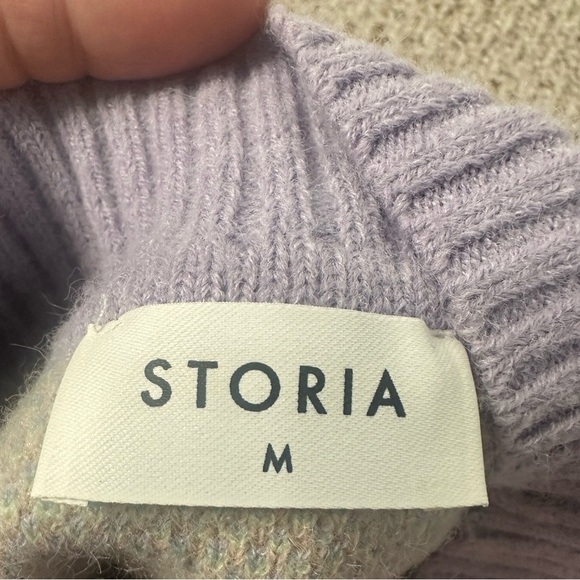 Storia Purple and Green Crew Neck Sweater Geometric Design with fringe size M - Picture 4 of 7